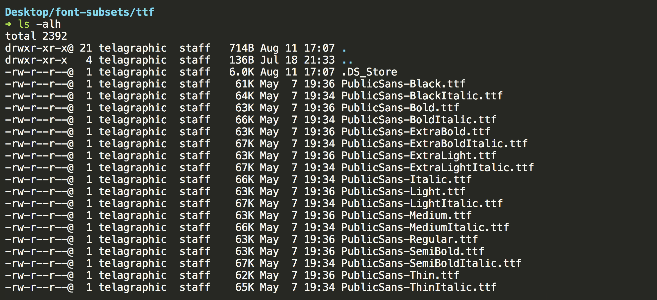 Public Sans True Type File Sizes